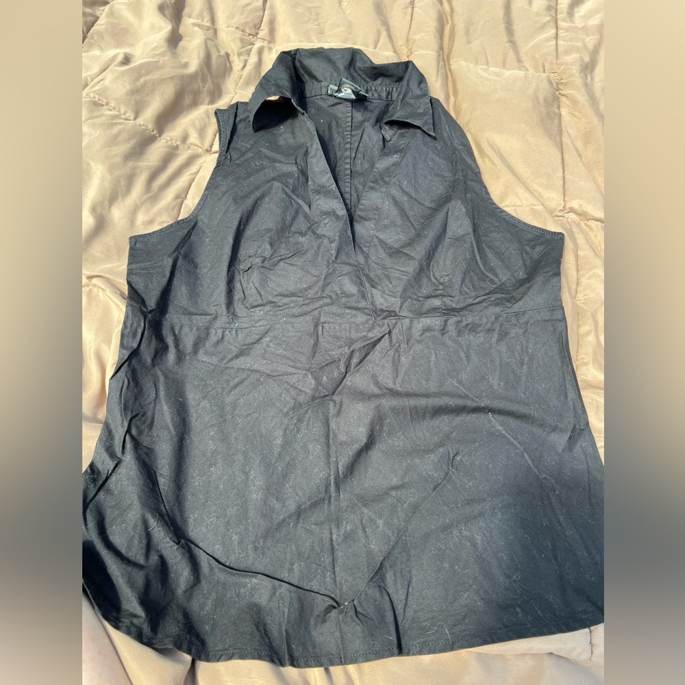 Banana Republic Black Cotton side zip sleeveless top with collar